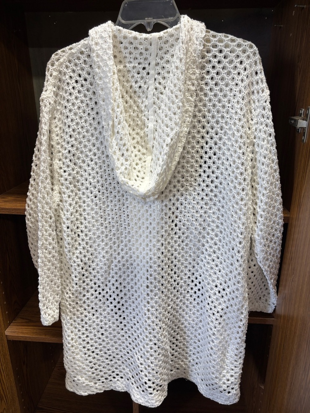White Open Knit Button-Front Cardigan with Hood - Picture 3 of 3